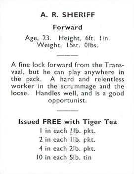 1937 International Tea (NZ) Ltd (Tiger Tea) Springbok Rugby Players in NZ #NNO Roger Sherriff Back